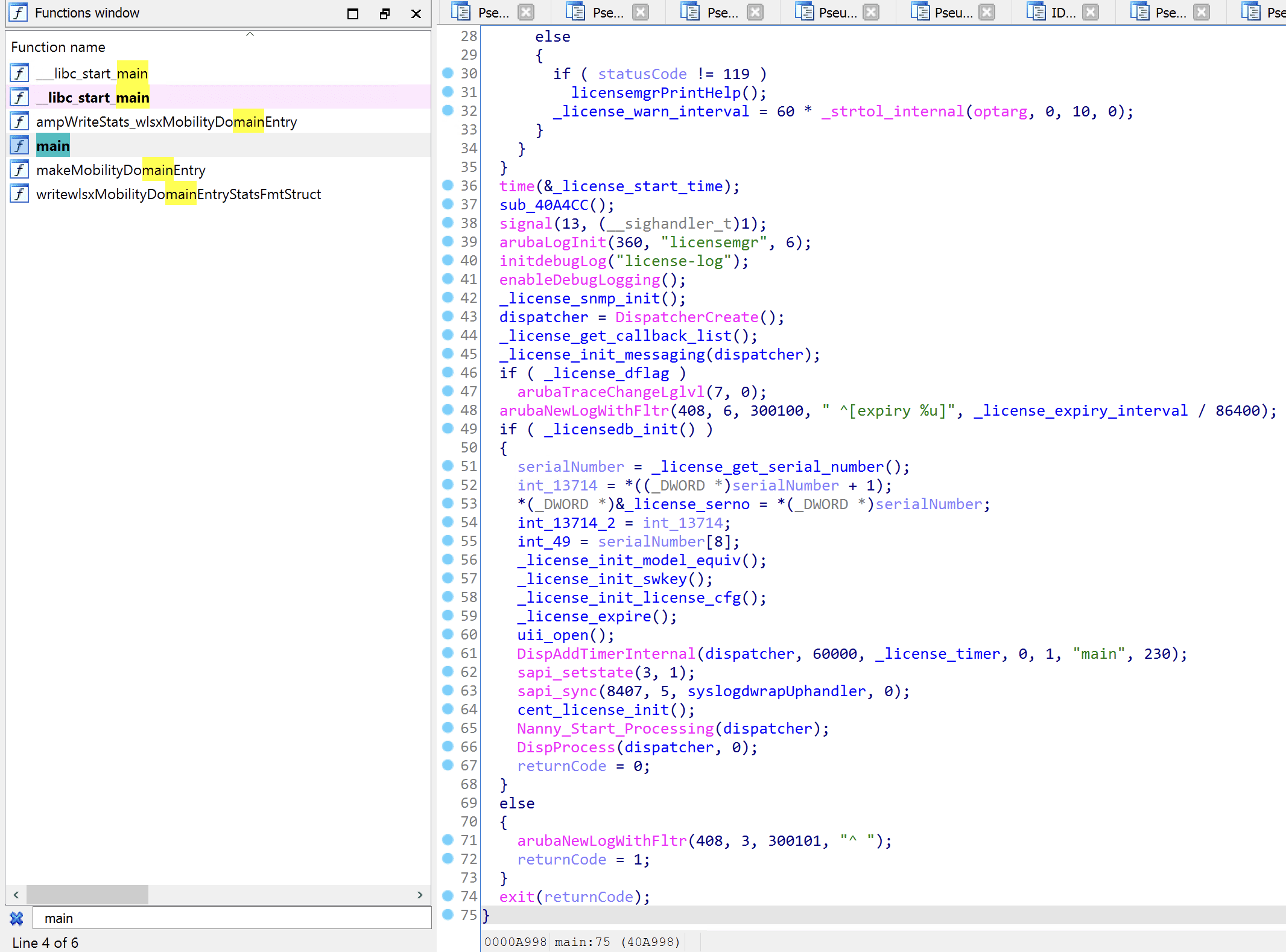 IDA window of the main function